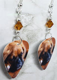 Adorable Sleeping Boxer Puppy Guitar Pick Earrings with Topaz Swarovski Crystals