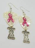 Cancer Sucks Pink Ribbon Guitar Pick Earrings