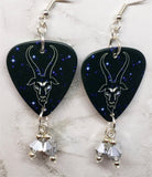 Horoscope Astrological Sign Capricorn Guitar Pick Earrings with Metallic Silver Swarovski Crystal Dangles