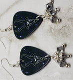 Horoscope Astrological Sign Capricorn Guitar Pick Earrings with Metallic Silver Swarovski Crystal Dangles