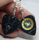 Horoscope Astrological Sign Capricorn Guitar Pick Earrings with Metallic Silver Swarovski Crystals