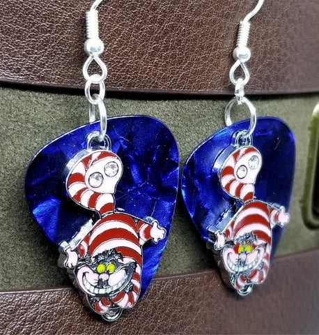 CLEARANCE Alice in Wonderland Cheshire Cat Charm Guitar Pick Earrings - Pick Your Color
