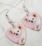 Chihuahua Guitar Pick Earrings with Pink Swarovski Crystals