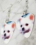 White Chihuahua Guitar Pick Earrings with Clear Swarovski Crystals