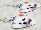 White Chihuahua Guitar Pick Earrings with Clear Swarovski Crystals