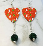 Christmas Trees, Candy Canes and Snowmen Guitar Pick with Green Pave Bead Dangles