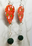 Christmas Trees, Candy Canes and Snowmen Guitar Pick with Green Pave Bead Dangles