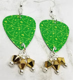 Christmas Tree Patterned Guitar Pick with Gold Swarovski Crystal Dangles