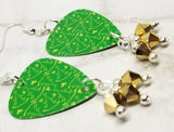 Christmas Tree Patterned Guitar Pick with Gold Swarovski Crystal Dangles