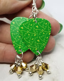 Christmas Tree Patterned Guitar Pick with Gold Swarovski Crystal Dangles