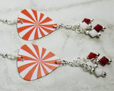 Peppermint Candy Swirl Guitar Pick Earrings with Swarovski Crystal Dangles