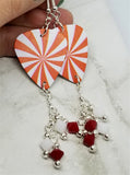 Peppermint Candy Swirl Guitar Pick Earrings with Swarovski Crystal Dangles