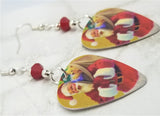 Santa Claus and His Pack Guitar Pick Earrings with Red Swarovski Crystals