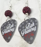 Bah Humbug Guitar Pick Earrings with Red Pave Beads