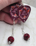 Be Merry Guitar Pick Earrings with Dark Red Pave Bead Dangles