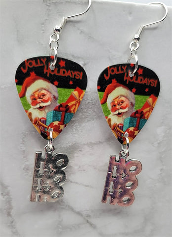 Santa Claus Jolly Holidays Guitar Pick Earrings with HoHoHo Charms