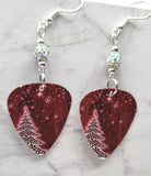 Christmas Tree and Snowflakes Red Guitar Pick with White AB Pave Beads