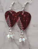 Christmas Tree and Snowflakes Red Guitar Pick with Clear ABx2 Swarovski Crystal Dangles