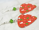 Christmas Trees, Candy Canes and Snowmen Guitar Pick with Green Swarovski Crystals