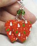 Christmas Trees, Candy Canes and Snowmen Guitar Pick with Green Swarovski Crystals