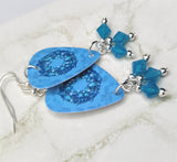 Wintery Wreath Guitar Pick Earrings with Caribbean Blue Opal Swarovski Crystal Dangles