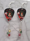 Santa Claus Peeking Through a Wreath Guitar Pick Earrings with Swarovski Crystal Dangles