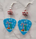 Christmas Gumby With A Candy Cane Guitar Pick Earrings with Red and White Striped Pave Beads