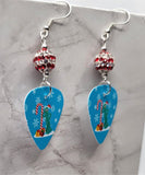Christmas Gumby With A Candy Cane Guitar Pick Earrings with Red and White Striped Pave Beads