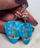 Christmas Gumby With A Candy Cane Guitar Pick Earrings with Red and White Striped Pave Beads