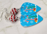 Christmas Gumby With A Candy Cane Guitar Pick Earrings with Red and White Striped Pave Beads