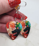 Santa Claus and a Black Lab Guitar Pick Earrings with Red Swarovski Crystals