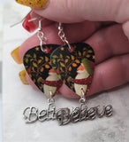 Whimsical Santa Claus Guitar Pick Earrings with Believe Charm Dangles