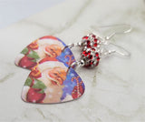 Santa Claus With A Candy Cane Guitar Pick Earrings with White with Red Striped Pave Beads