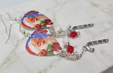Santa Claus With A Candy Cane Guitar Pick Earrings with Candy Cane Charms and Swarovski Crystal Dangles