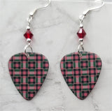 Red and Green Plaid Guitar Pick with Red Swarovski Crystals