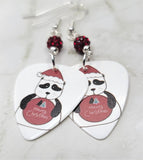 Merry Christmas Panda Bear Guitar Pick Earrings with Red Pave Beads