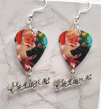 Santa Claus and a Black Lab Guitar Pick Earrings with Believe Charm Dangles