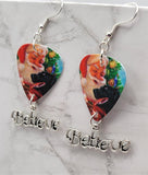 Santa Claus and a Black Lab Guitar Pick Earrings with Believe Charm Dangles