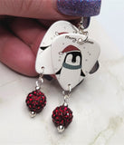 Merry Christmas Penguin Guitar Pick Earrings with Red Pave Bead Dangles