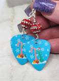 Christmas Gumby With A Candy Cane Guitar Pick Earrings with White and Red Striped Pave Beads