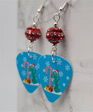 Christmas Gumby With A Candy Cane Guitar Pick Earrings with White and Red Striped Pave Beads