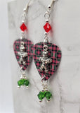 Christmas Red and Green Plaid Guitar Pick Earrings with Swarovski Crystals and Gingerbread Man Charms