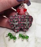 Christmas Red and Green Plaid Guitar Pick Earrings with Swarovski Crystals and Gingerbread Man Charms