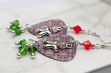 Christmas Red and Green Plaid Guitar Pick Earrings with Swarovski Crystals and Gingerbread Man Charms