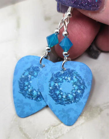Wintery Wreath Guitar Pick Earrings with Caribbean Blue Opal Swarovski Crystals