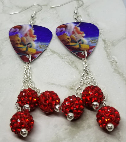 Santa Claus Guitar Pick Earrings with Red Pave Bead Dangles