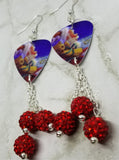 Santa Claus Guitar Pick Earrings with Red Pave Bead Dangles