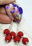 Santa Claus Guitar Pick Earrings with Red Pave Bead Dangles