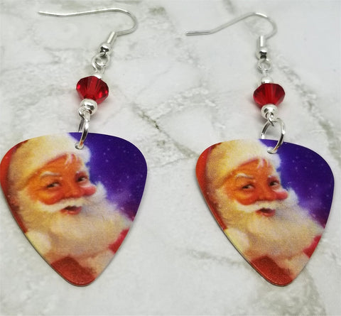 Santa Claus Guitar Pick Earrings with Red Swarovski Crystals