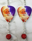 Santa Claus Guitar Pick Earrings with Red Pave Bead Dangles